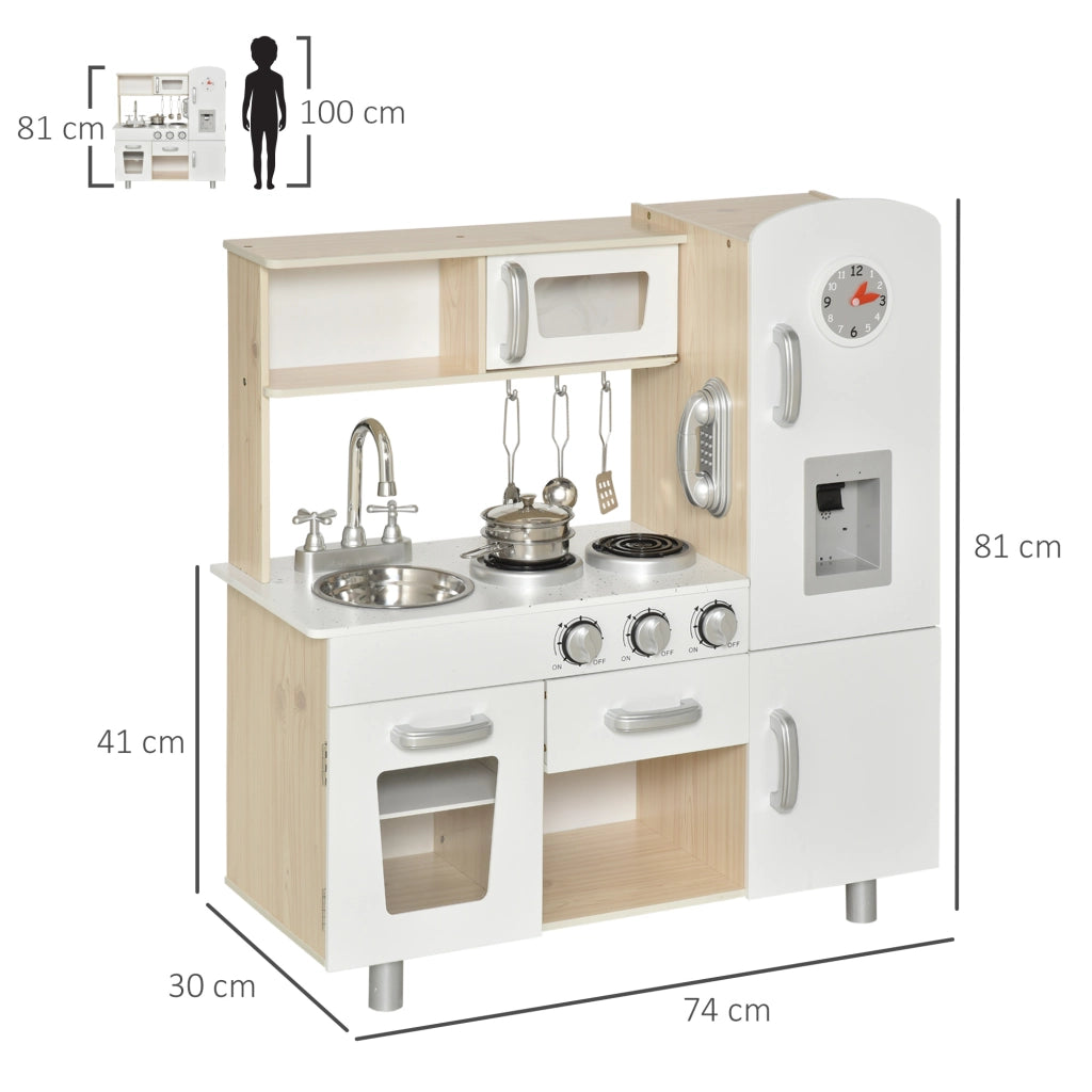 Cucina Giocattolo per Bambini in Legno ¨C Zephmum ¨C Bianco, Acciaio, 74x30x81
