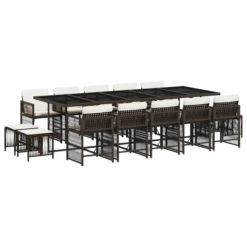 Set da Pranzo da Giardino 15 pz con Cuscini Marrone Polyrattan 3211713