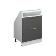 Mobile cucina sottotetto R-Line Antracite-oro/Bianco 60 cm con 2 cassetti Vicco