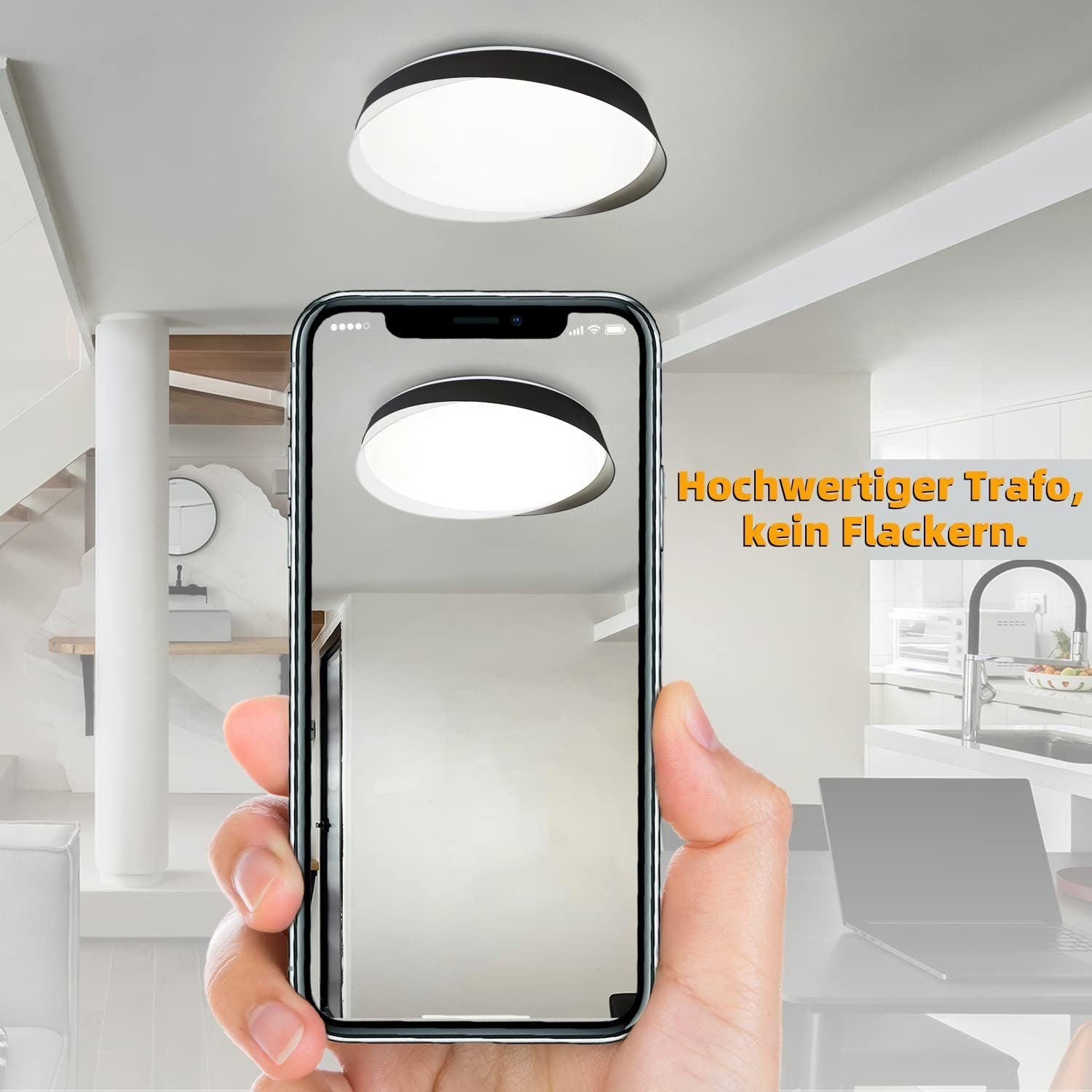 ZMH Lampada da soffitto plafoniera LED moderna nera 36W dimmerabile telecomando