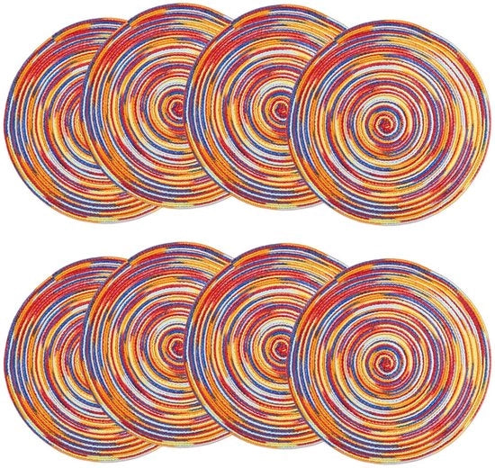 Set di tovagliette colorate a rullo di 8, tappeti da cucina arcobaleno intrecciati, 38 cm