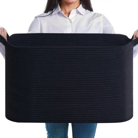 Opvougbile Wasmacchina, grande capacità 63 litri, wicker wasmand, contenitore tessile con manico per coperte, abbigliamento, giocattoli, nero