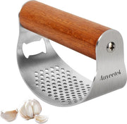 Presa d'aglio in acciaio inossidabile con maniglia in legno, resistente alla lavastoviglie, qualità premium. Presa d'aglio vincitrice test, snipper d'aglio, 10 x 5,1 cm grande e spesso.
