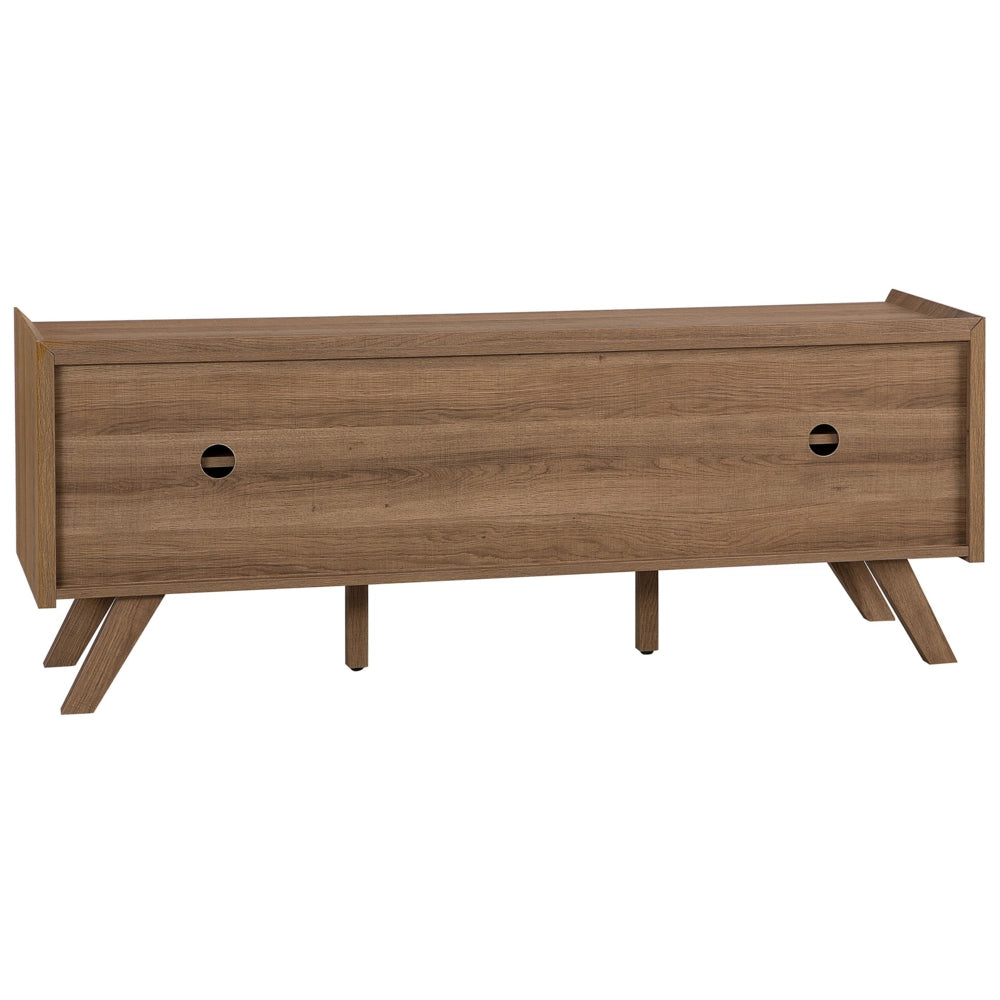 Madia credenza impiallacciata in legno chiaro 56 x 147 x 42 cm con 2 ante scorrevoli bianche e 2 cassetti grigi