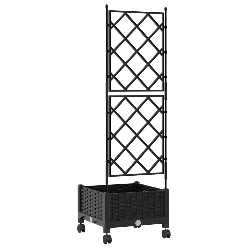 Vaso da giardino con grigliato e ruote Nero 40 x 40 x 131,5 cm 3422935