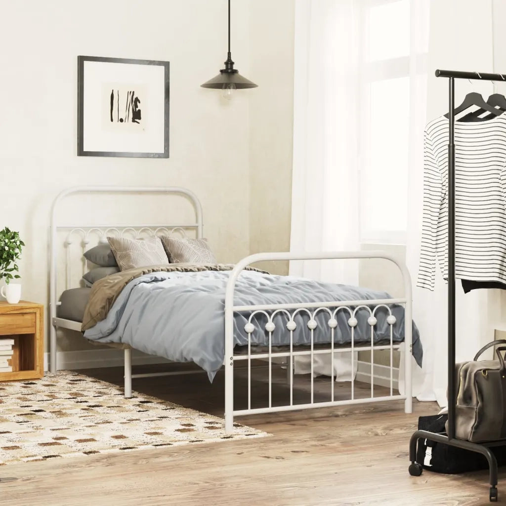 Giroletto con Testiera e Pediera-Struttura Letto Metallo Bianco 90x200 cm 960241