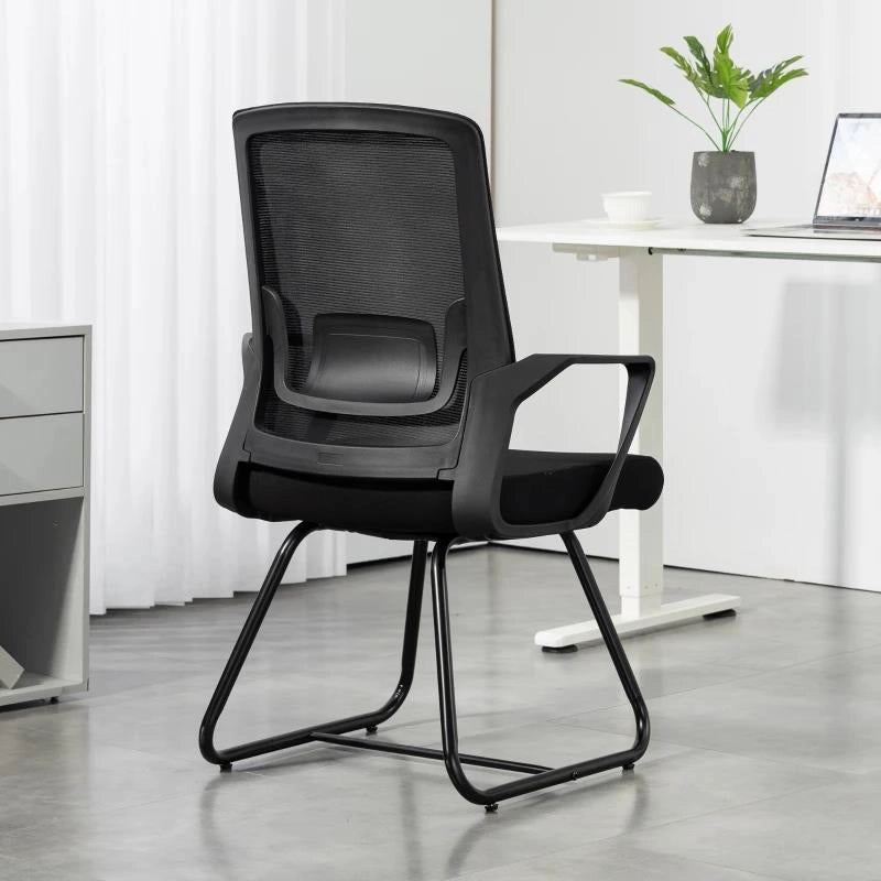 SEDIA DA UFFICIO SENZA RUOTE ERGONOMICA CON BRACCIOLI PER SALA D'ATTESA, NERO