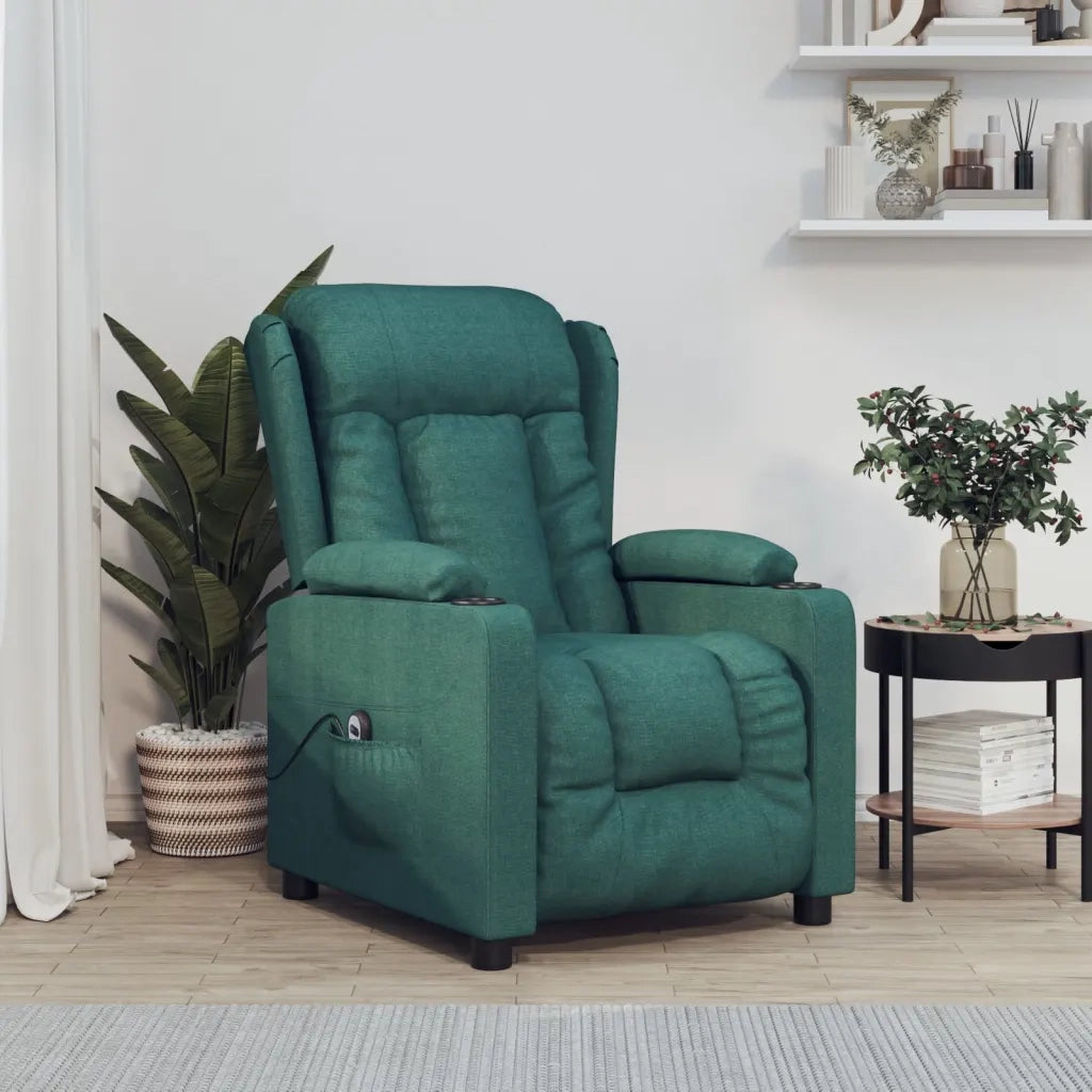 Poltrona | Sedia Relax Elettrica Reclinabile Verde Scuro in Tessuto