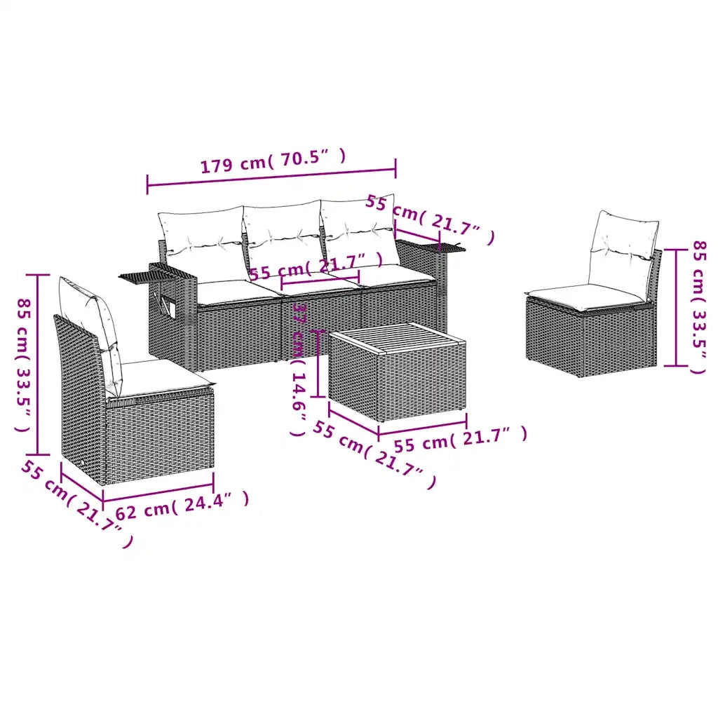 Salotto da Giardino-Set Divani da Giardino 6 pz con Cuscini Grigio in Polyrattan 848023