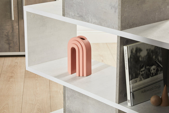 Libreria Modulare 6 Ripiani 150x215x38 cm Ossido Bianco/Cemento