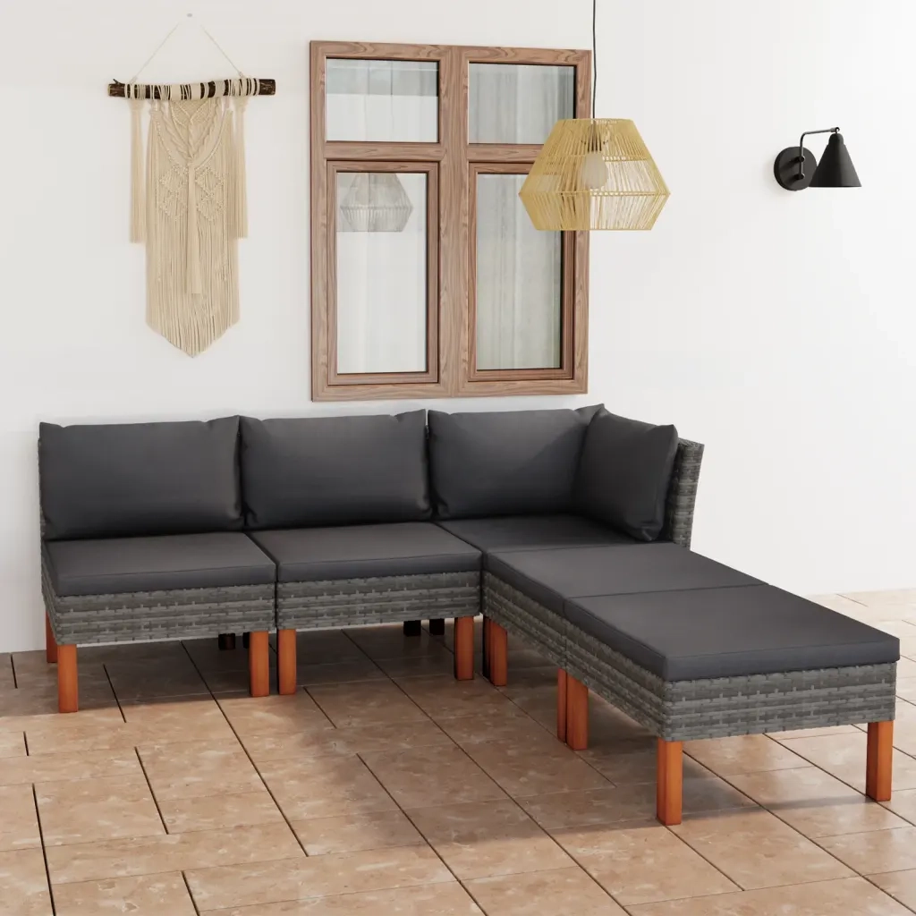Set Divani da Giardino 5 pz | Set Salotto da Giardino con Cuscini in Polyrattan Grigio