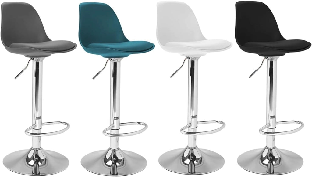 Set di 4 sgabelli da bar KARL grigio scuro, blu anatra, bianco e nero