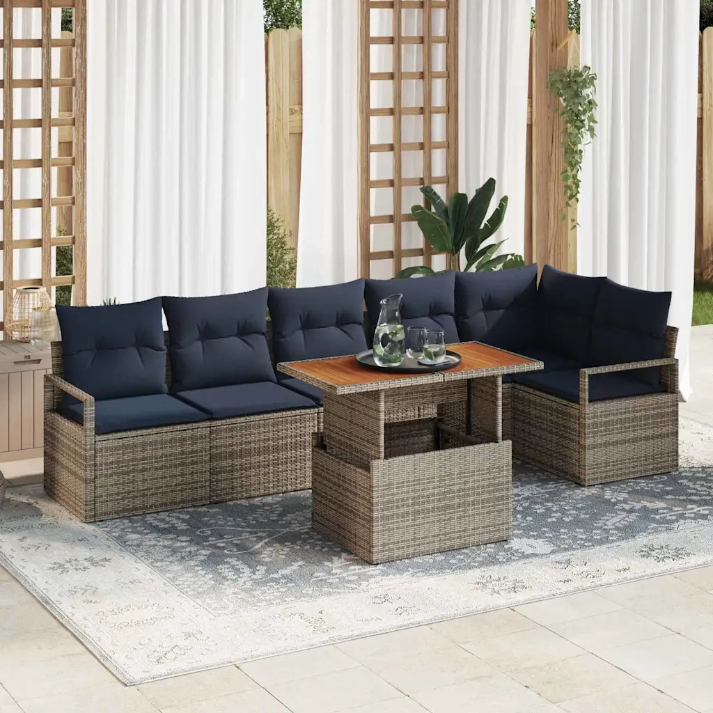 Set da Pranzo per Giardino con cuscino 7 pcs Grigio e Blu Navy