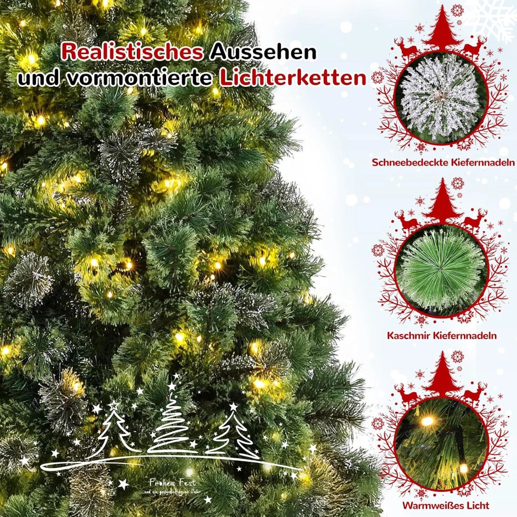 Albero di Natale artificiale, abete Nordmann Premium, aghi di pino pretrattati, rami densi, albero di Natale con supporto in legno fatto a mano (270 cm)