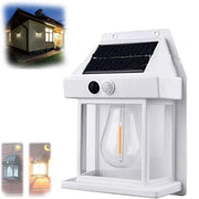 Trade Shop - Lampada Parete Solare Sensore Movimento Luce Tungsteno Led Applique Ip65 Bianco -
