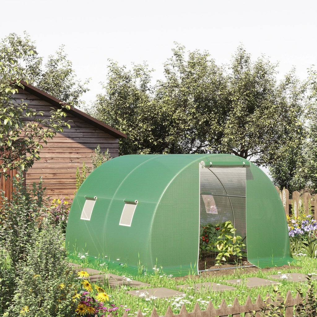 EasyComfort Serra a Tunnel da Esterno 3x3x2m con Copertura in PE, Porta con Cerniera e 4 Finestre, Verde