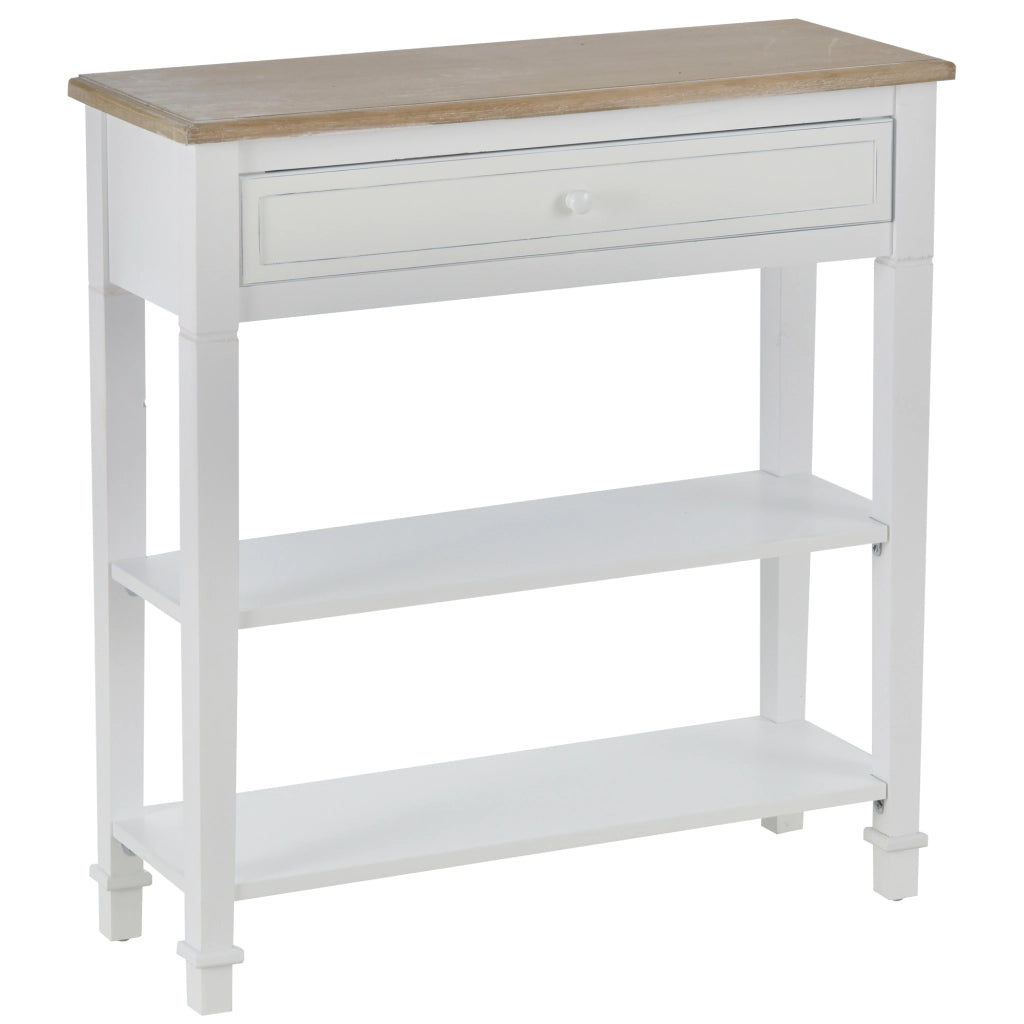 Tavolino da ingresso con 2 ripiani e cassetto ¨C zephmum ¨C 75.6x27.5x80.5 cm Bianco