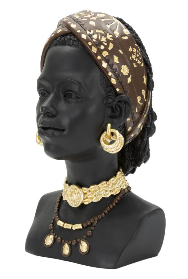 Statua Donna Masai 19x30x18,5 cm in Poliresina Nero/Oro