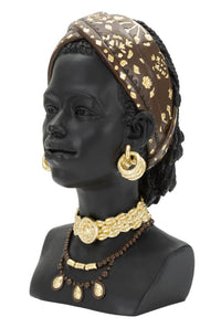 Statua Donna Masai 19x30x18,5 cm in Poliresina Nero/Oro