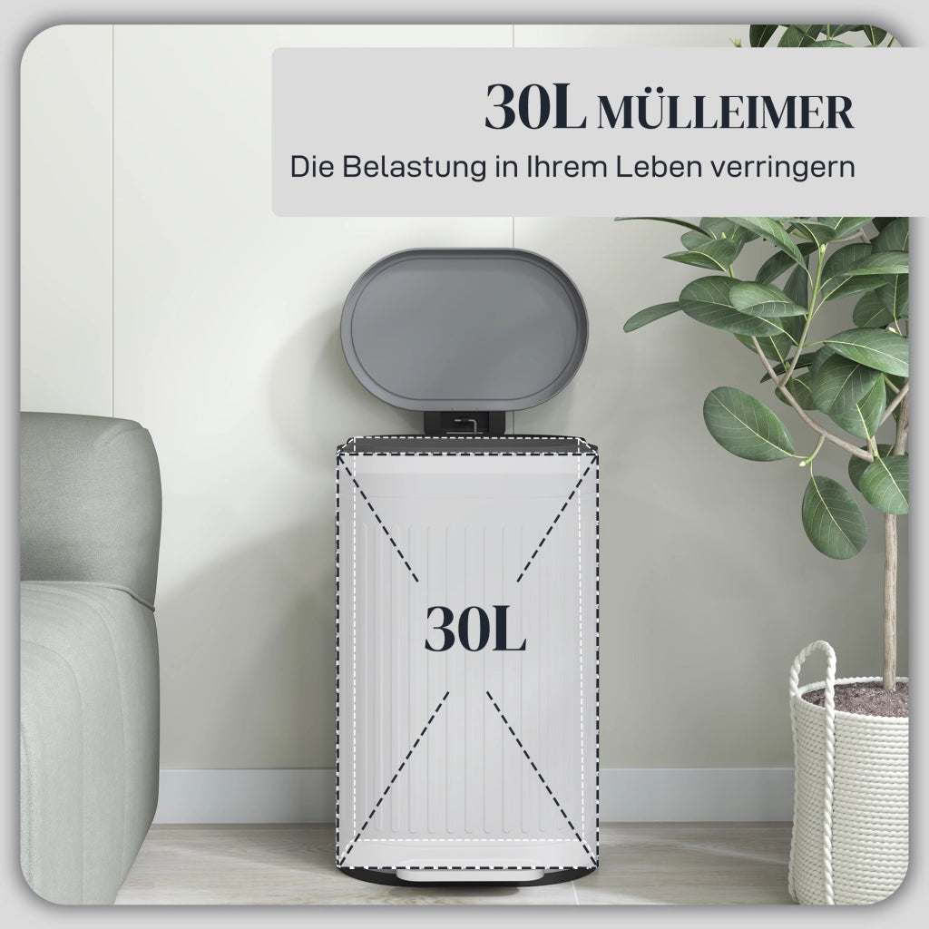 Cestino Pedale 30L con Coperchio e Inseritore ¨C Zephmum ¨C Grigio 36,5x31,2x60,8 cm