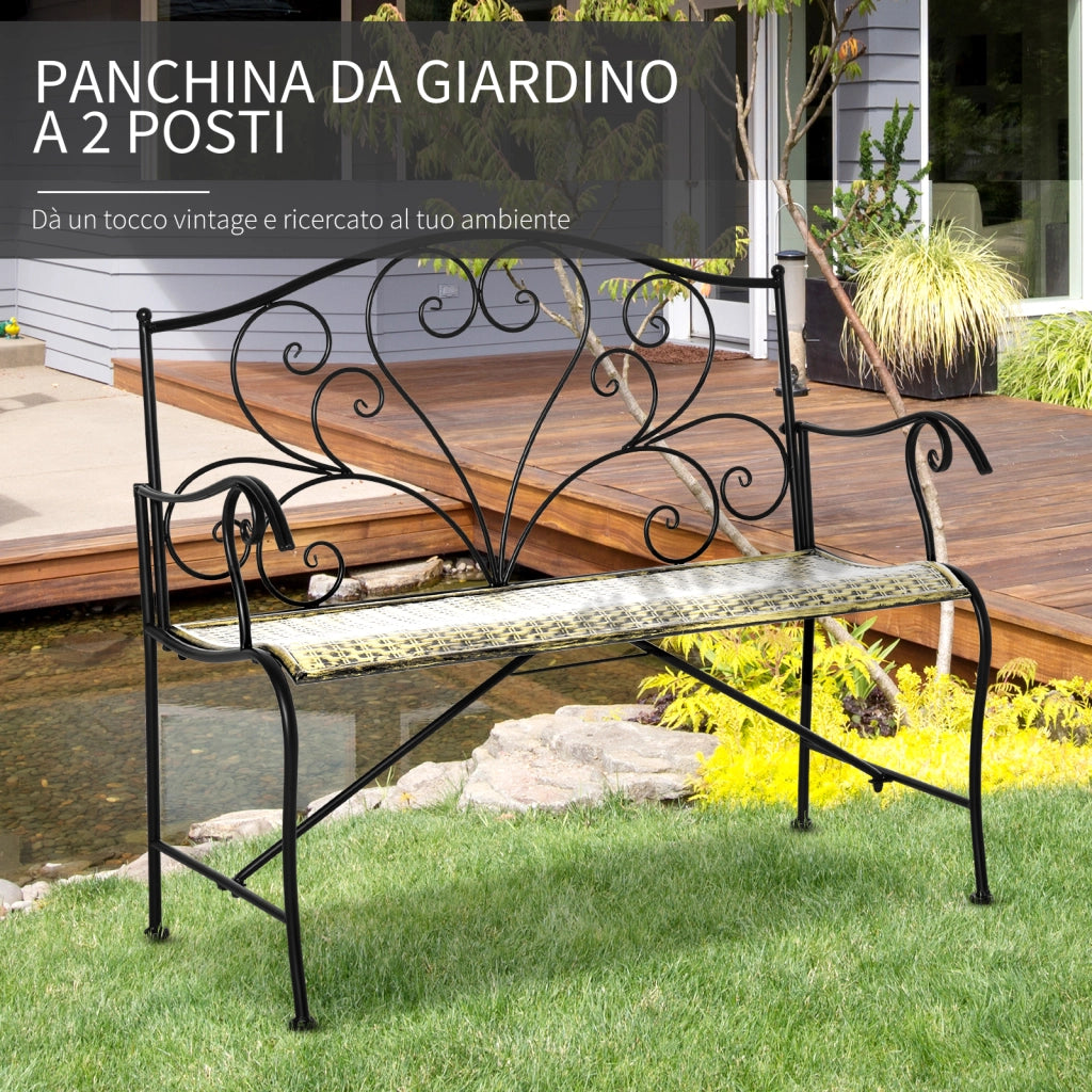 Panchina da Giardino 2 Posti in Ferro Stile Vintage ¨C zephmum ¨C Nero