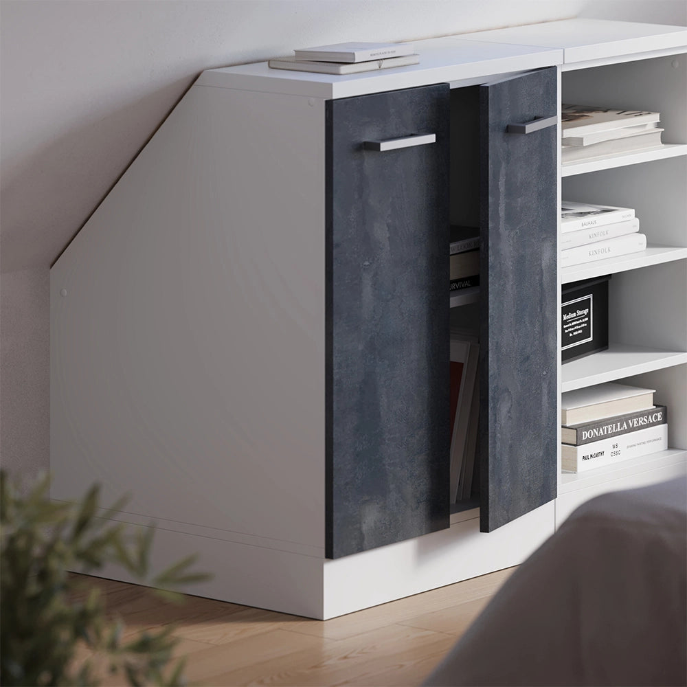 Mobile cucina sottotetto R-Line Calce nera/Bianco 60 cm con 2 porte, carcassa 60 cm profondità Vicco