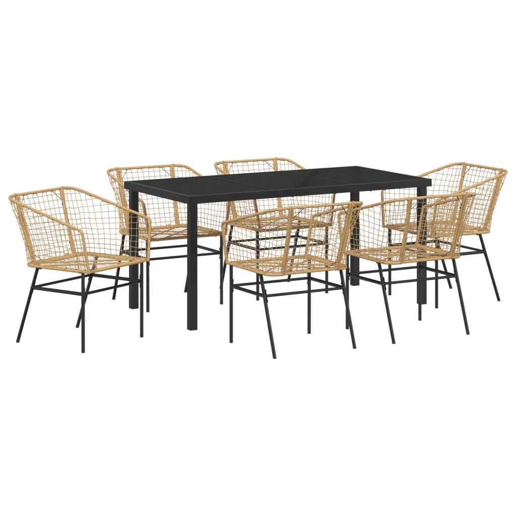 Set da Pranzo da Giardino in 7 pezzi Rattan Poli Marrone