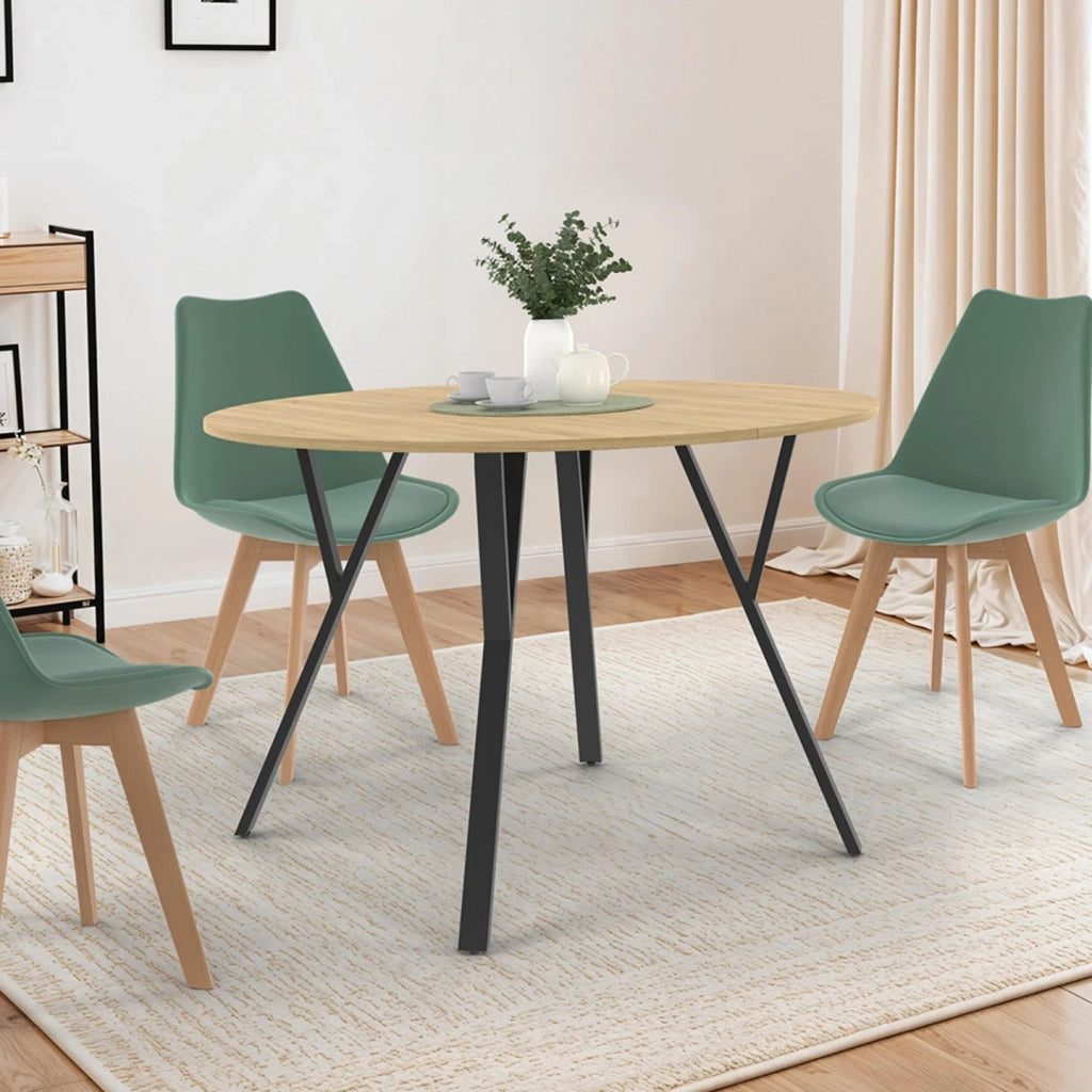 IDMarket - YSEULT tavolo da pranzo rotondo allungabile 4-8 persone legno e nero design industriale 110-150 cm