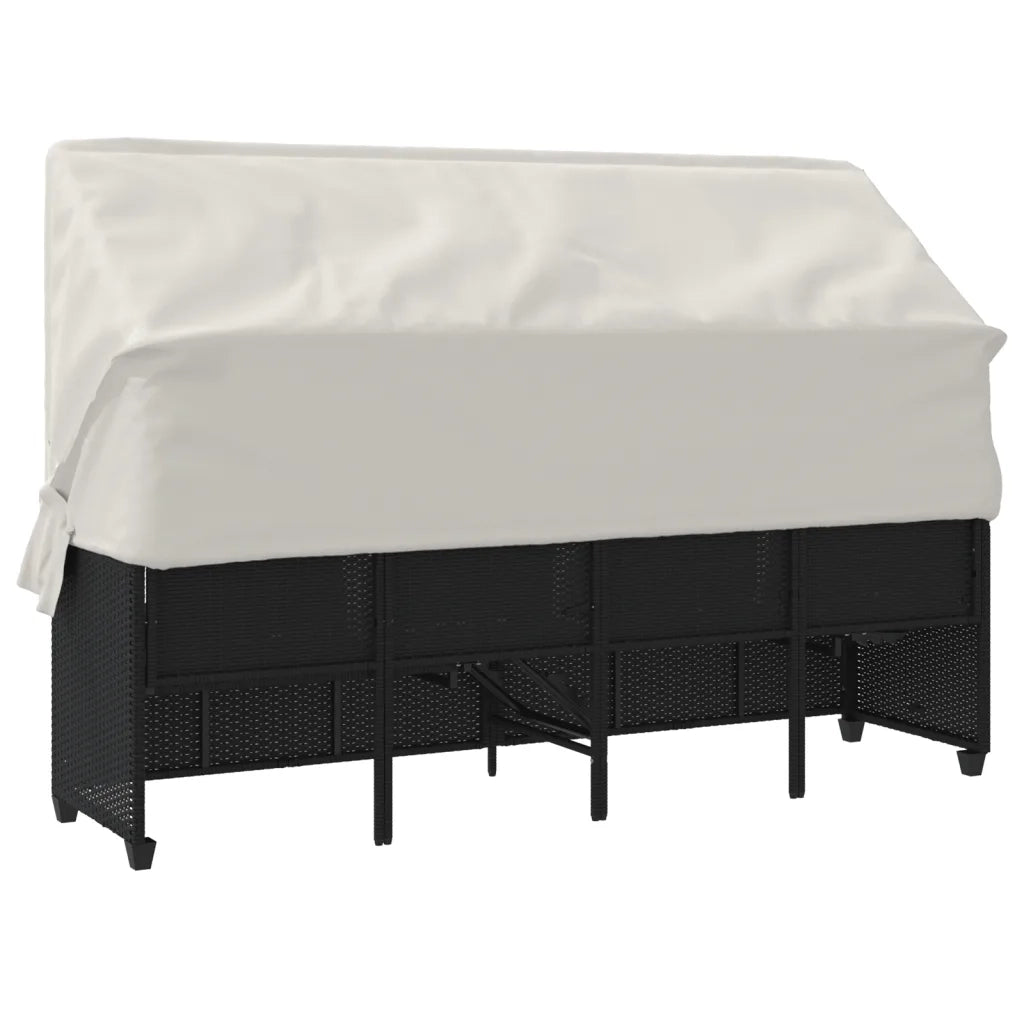 Lettino Prendisole | Sdraio da giardino | Lettino da sole con Baldacchino e Cuscini Nero?Polyrattan