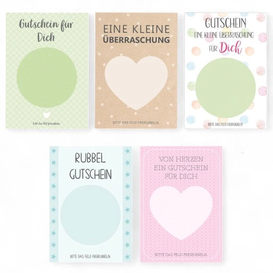 Set di Carte da Scrivere 5 pezzi - Buoni Regalo per Fai da Te - Messaggi d'Amore - Etichette da Sticker - Carta di Alta Qualità 250 g - Dimensioni 10,5 x 15 cm