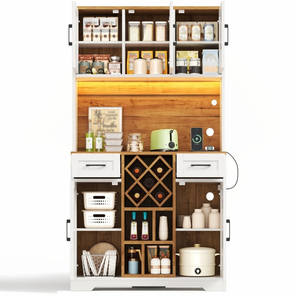 Credenza alta multifunzionale 105x40x180 cm in MDF bianco naturale con LED RGB