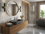 Lavabo rettangolare da appoggio senza troppo pieno in ceramica con foro rubinetto - Antracite Opaco
