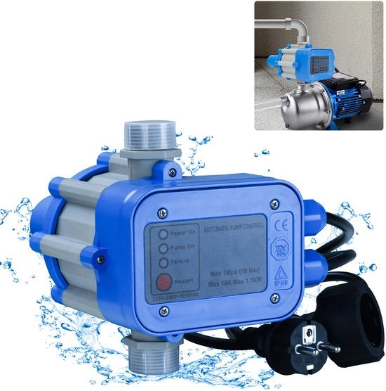 Regolazione Elettronica della Pressione - Drukbewaker 10 Bar - Ideale per Giardini e Pozzi - Blu - Regolazione della Pressione per Pompe - Pressostato affidabile.