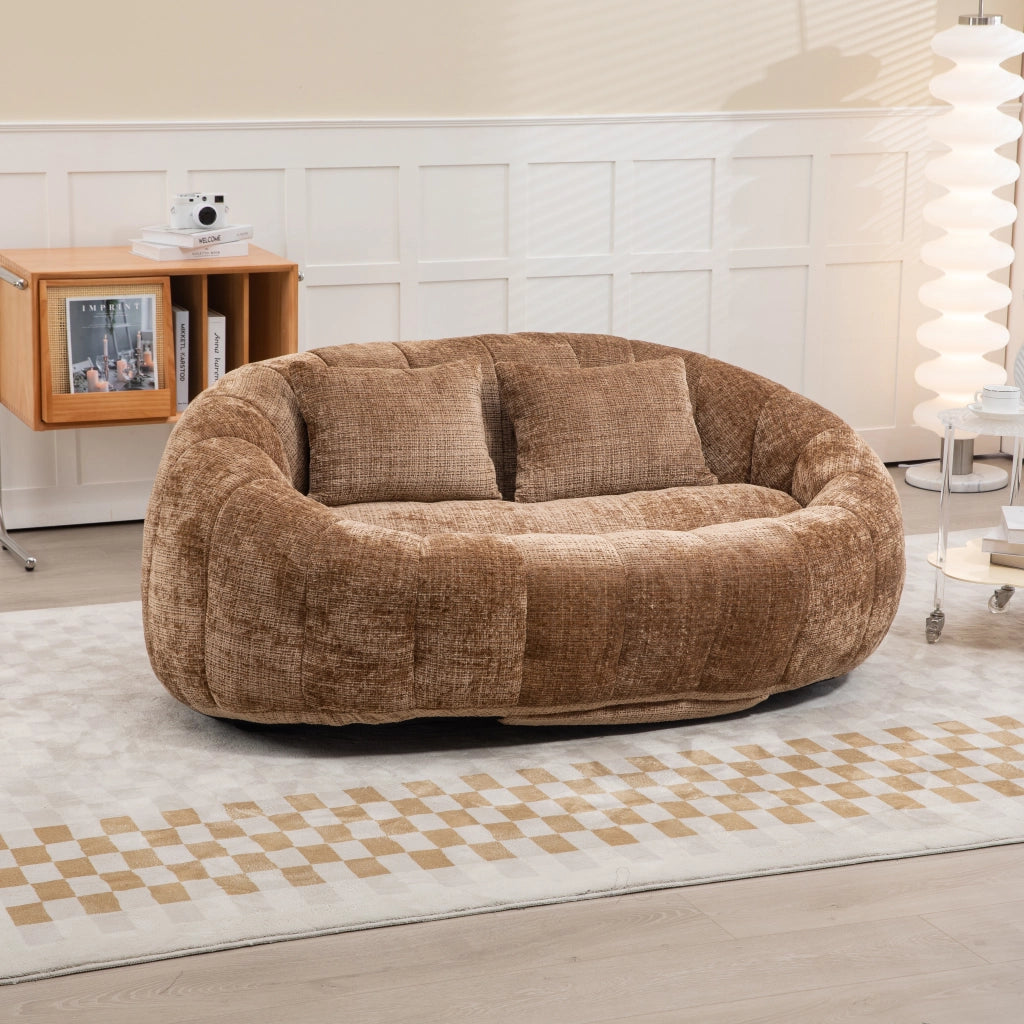 Poltrona pouf con braccioli, schienale alto e seduta ampia, in ciniglia, Caffe 150 × 95 × 63 cm