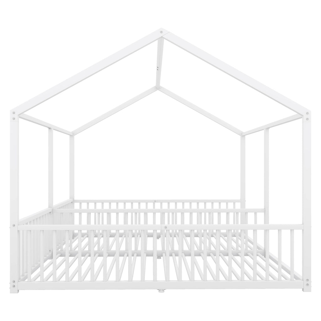 Letto a castello bianco in metallo con parapetto e scala 90x200 cm