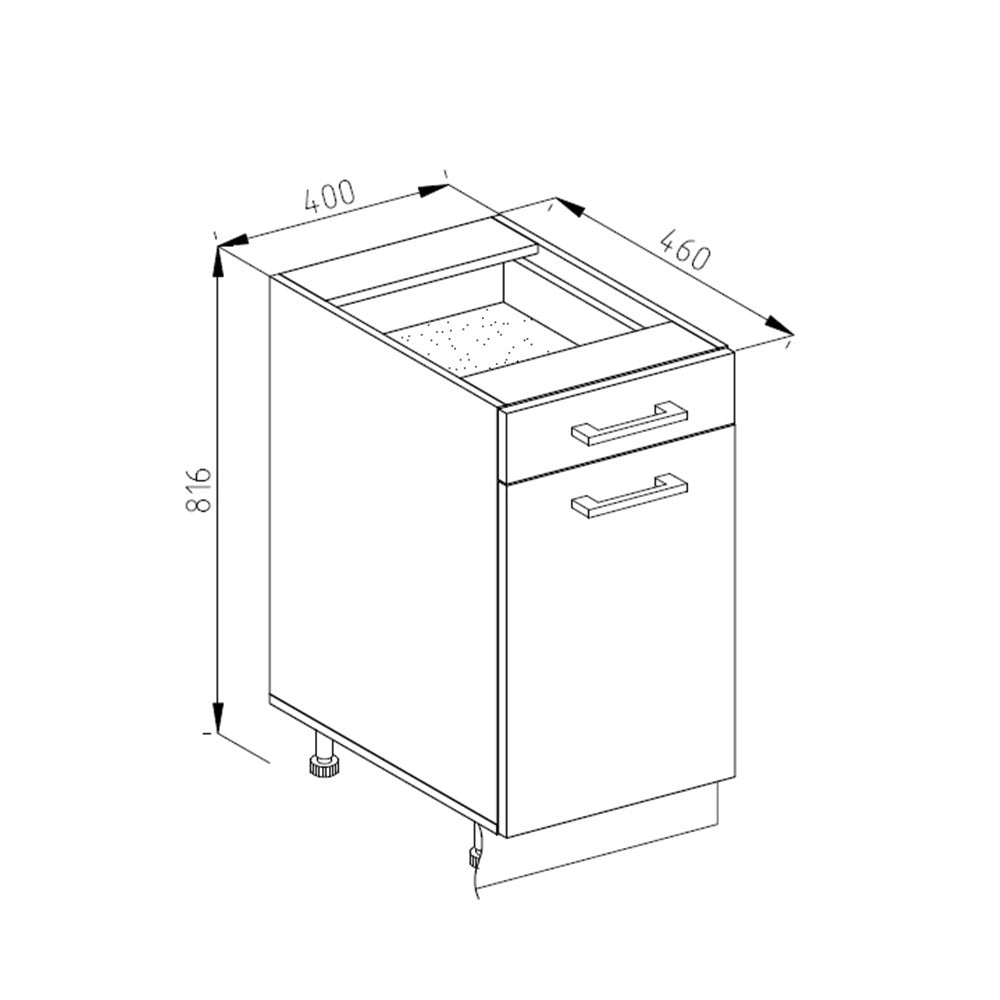 Vicco Mobiletto base per cucina Antracite lucido 40 cm senza piano di lavoro