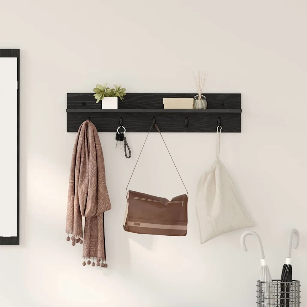 Appendiabiti a muro Rovere Nero 80 x 10,5 x 18 cm 874396