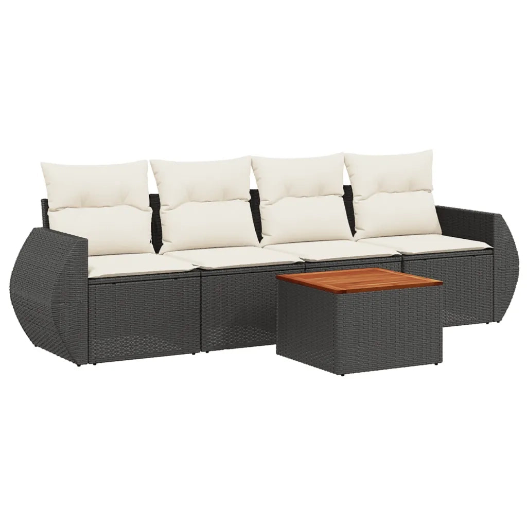 Set Divani da Giardino 5 pz con Cuscini in Polyrattan Nero