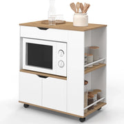 IDMarket - Credenza COSI per microonde con cassetto e ripiani per spezie in legno bianco e vassoi in faggio L.76 cm