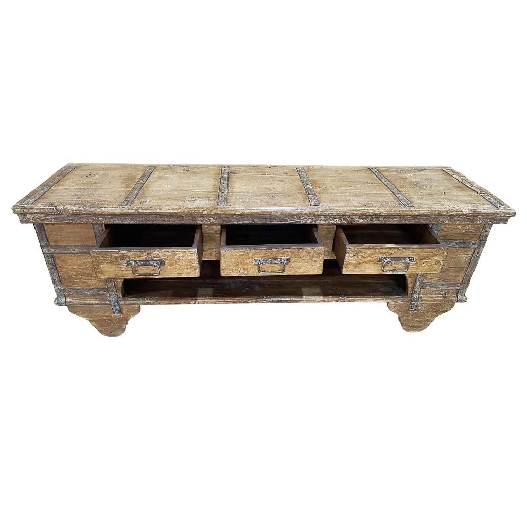 Mobile basso artigianale in legno 165-175x45x57h cm