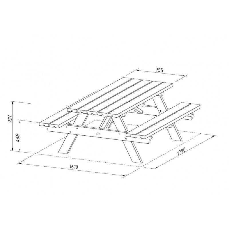 Tavolo picnic in legno con panche integrate, set 6 posti pino impregnato per giardino e terrazzo - Esterni da Vivere