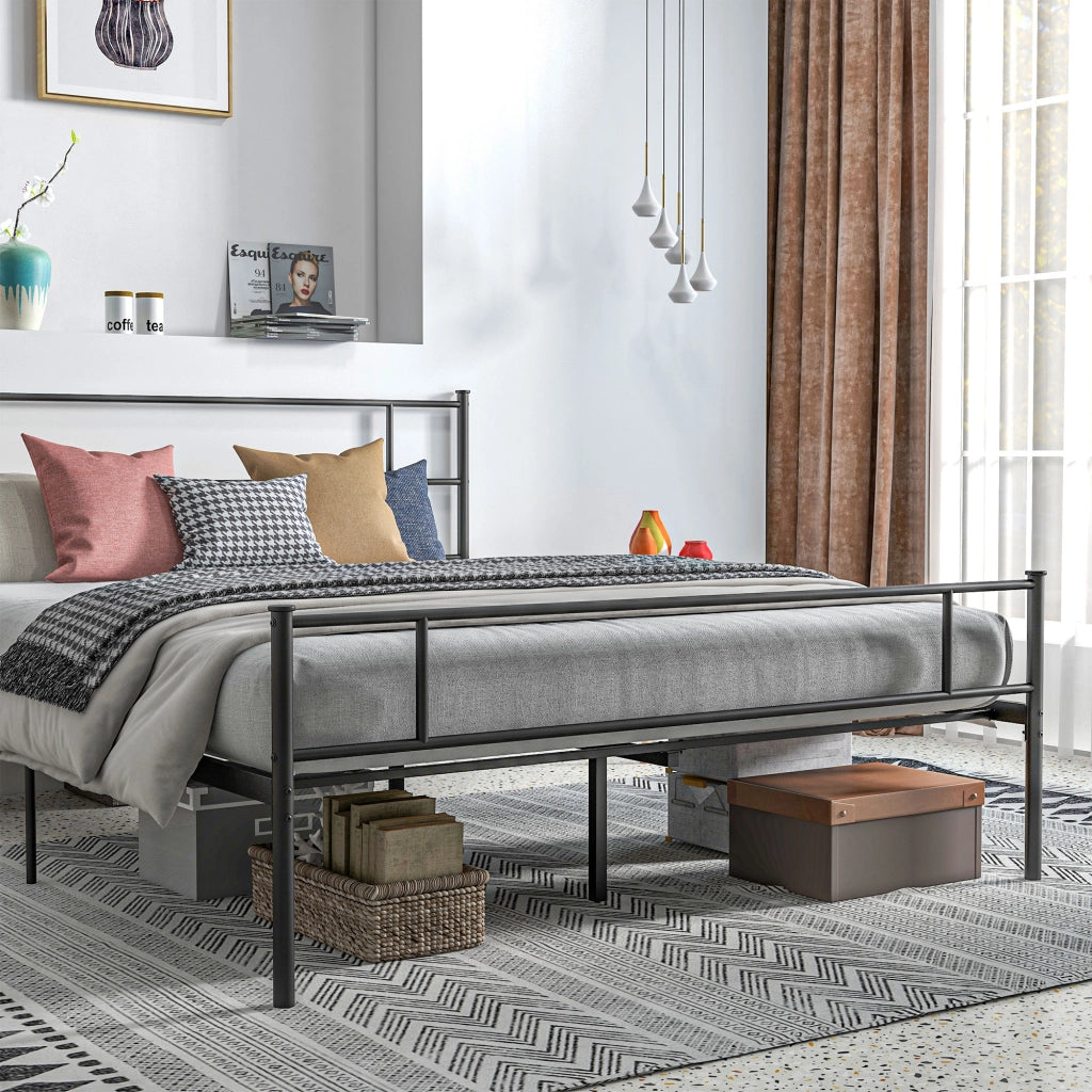 Letto Matrimoniale in Acciaio con Testiera e Pediera ¨C zephmum ¨C Nero 160x200 cm