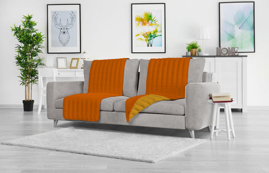 Copriseduta Divano Trapuntato in Microfibra Doubleface Arancio/Giallo