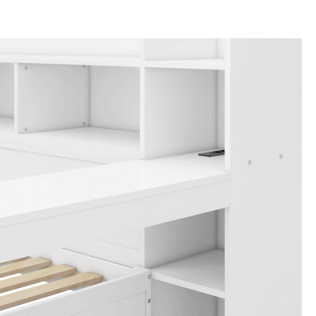 Letto singolo 90x200 cm con scrivania; 2 cassetti; presa di ricarica e USB; bianco