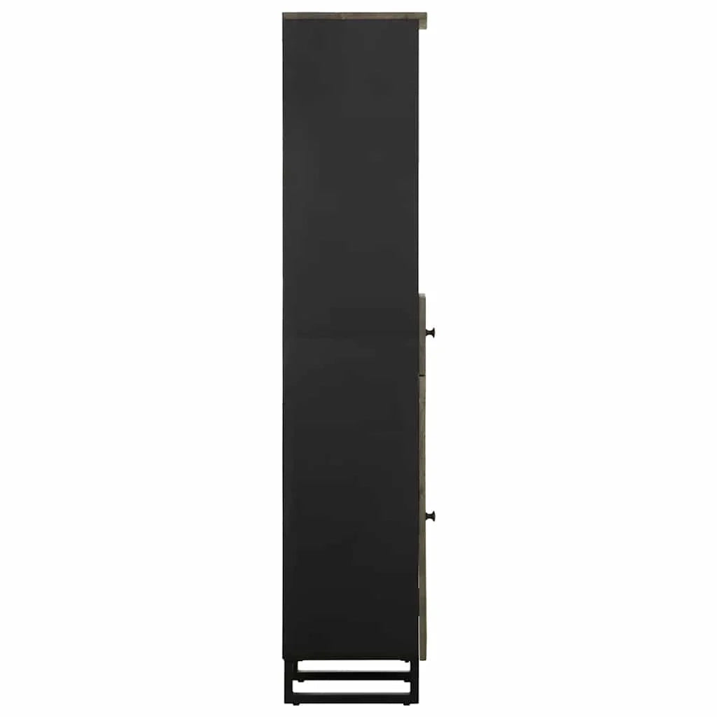 Mobiletto da bagno con anta contenitore nero 38 x 33 x 160 cm stile moderno legno massello nero 02_0057734