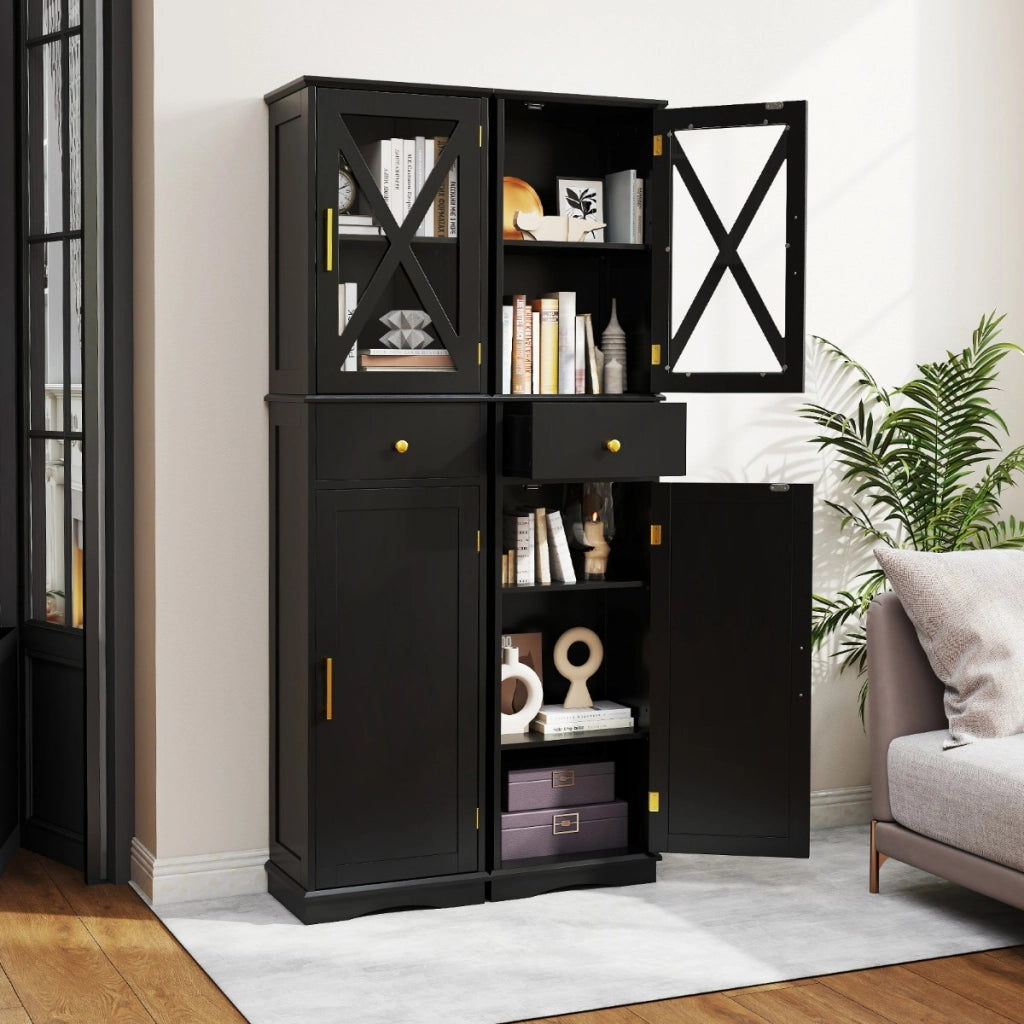 Armadio da bagno alto con cassetto per soggiorno e ufficio, Armadietto stretto in legno per cucina Nero-Armadietti da bagno