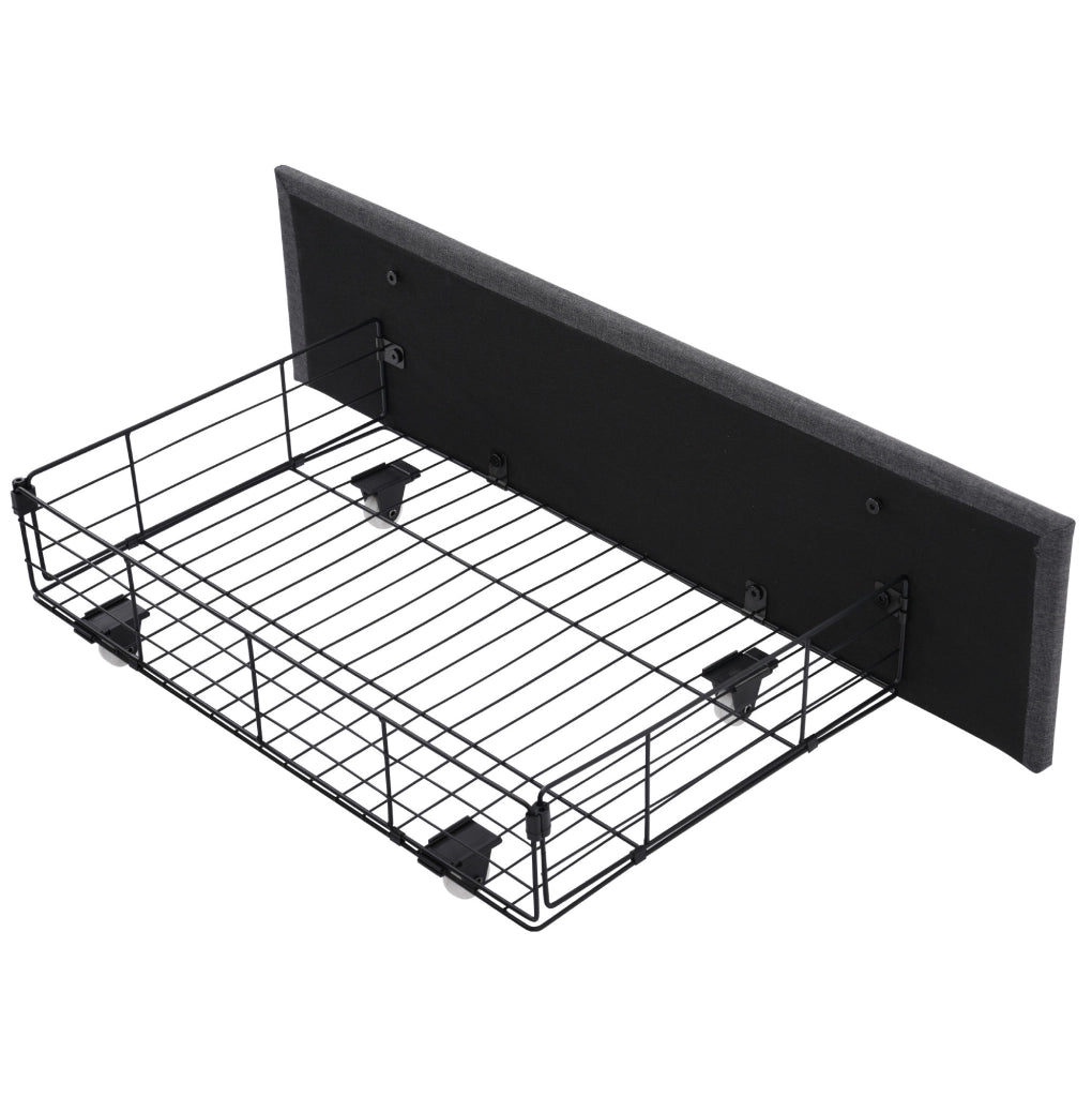 Letto singolo 90x200 cm con LED; porte USB e USB C; 2 cassetti; rivestimento in lino grigio