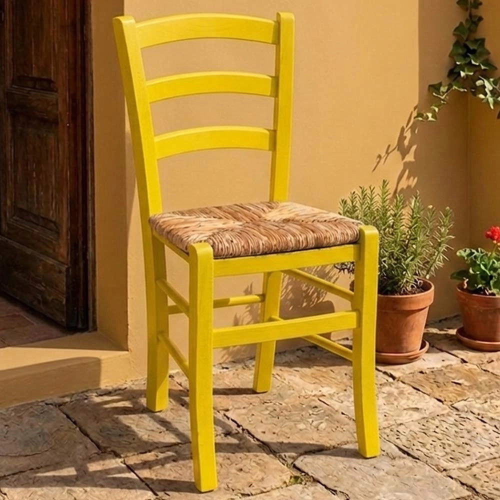Sedie sala da pranzo Venezia legno gialle con seduta in paglia di riso