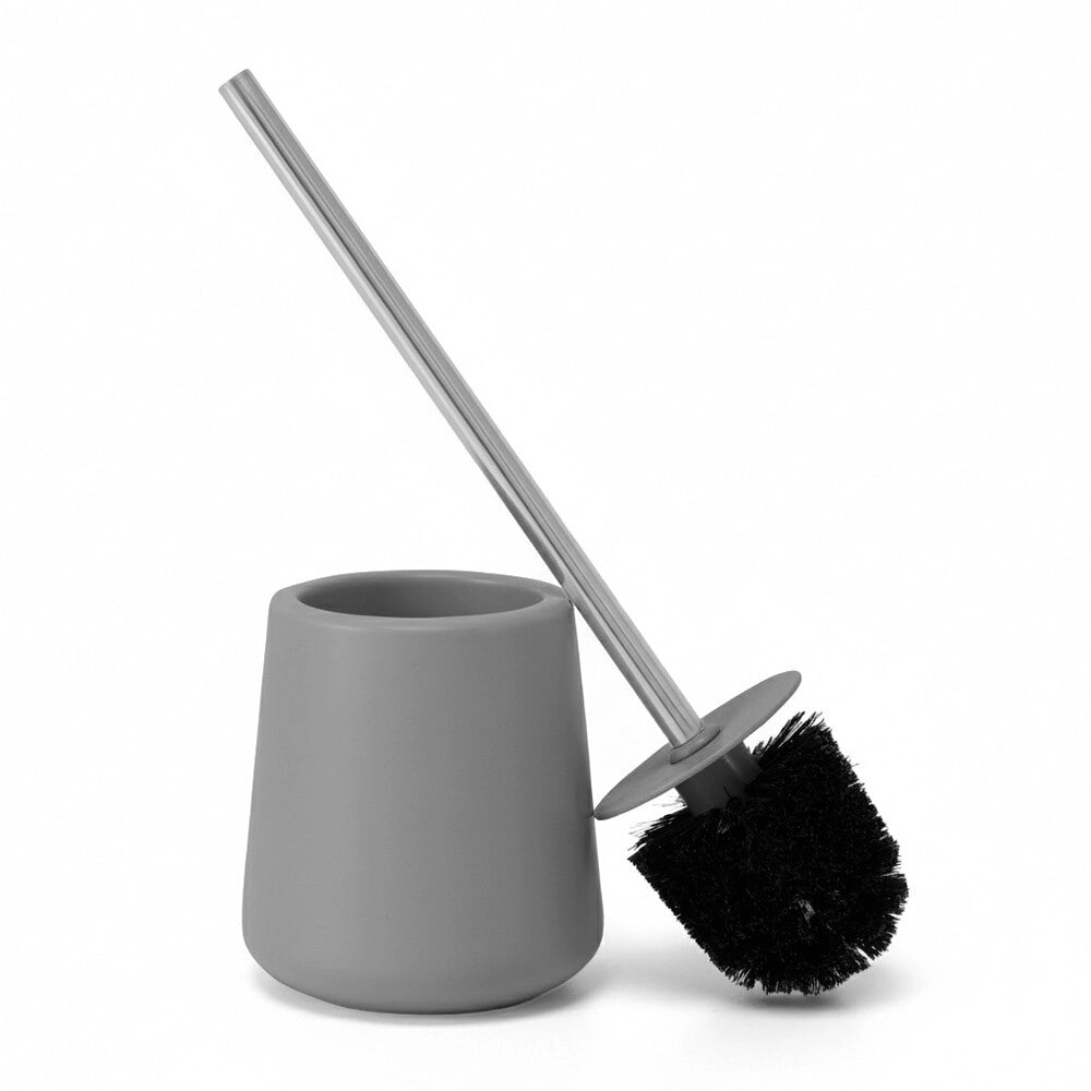 Set accessori bagno completo da 4 pezzi in ceramica grigio e cromo Sidney