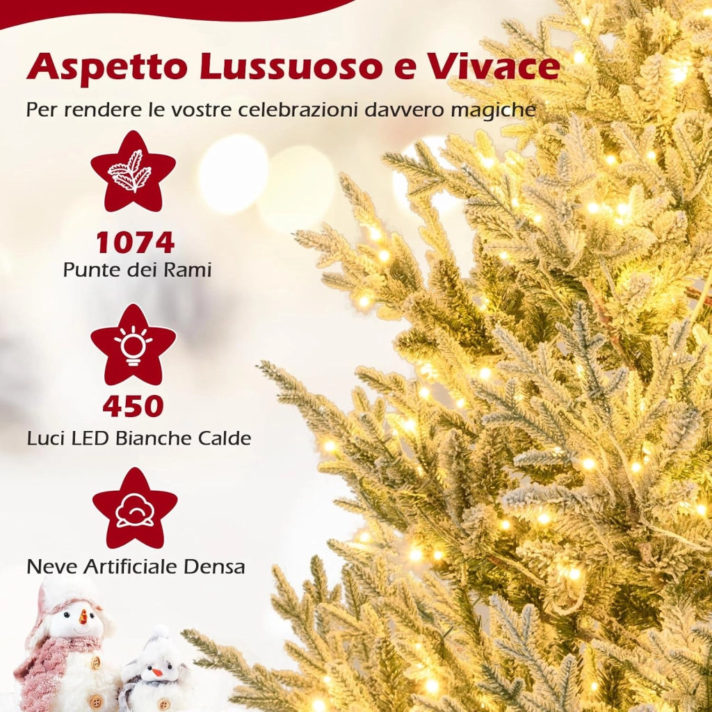 Albero Artificiale Preilluminato 210 cm, Albero di Natale Innevato con 450 Luci LED, 13 Modalità, Timer, Luminosità Regolabile e 1074 Rami, Decorazioni per Casa e Ufficio (210 cm)